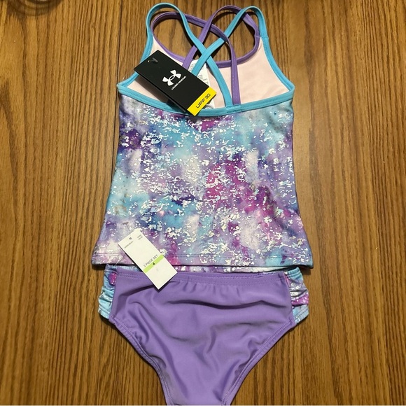 NWT Under Armour Girls 2 Piece Tankini Swimwear Set Vivid Purple Size 4 - Picture 4 of 5
